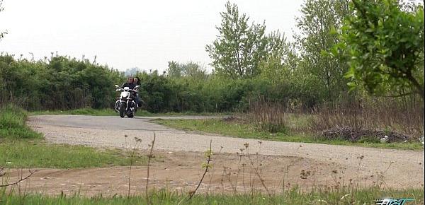  Outdoors pussy drill for teen motorcycle rider